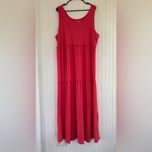 Chico's Women's Coral Pink Orange Tank Dress Tiered Maxi Dress Stretchy Size XXL